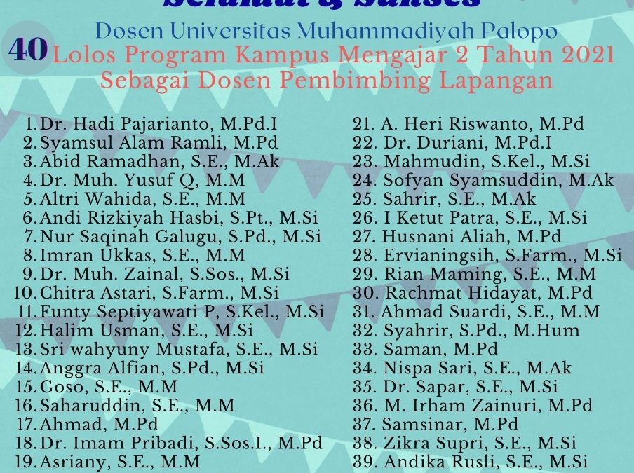40 Dosen UM Palopo Lolos sebagai Dosen Pembimbing Lapangan (DPL) Kampus Mengajar Angk. 2 Tahun 2021